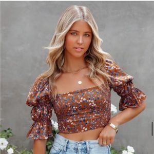 Vici Satin Crop Smocked Blouse